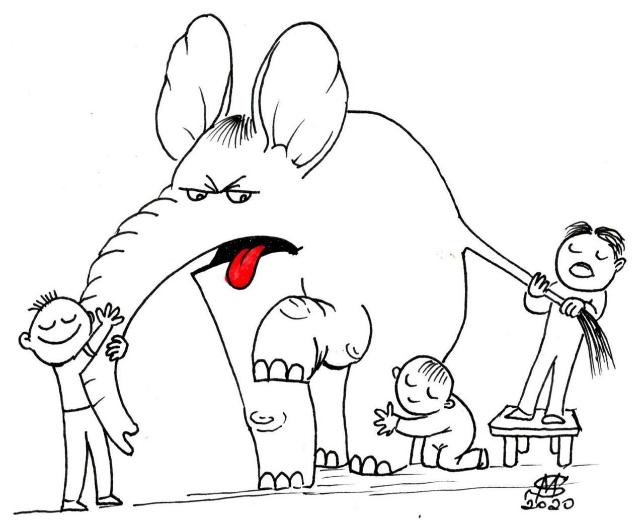Рисунок к басне Крылова слон и моська карандашом