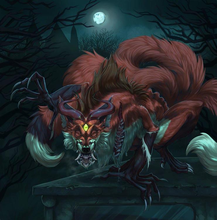 кицунэ девятихвостый демон. фэнтези лиса демон. ари девятихвостая лиса. кицунэ демон лис. демон лисица.