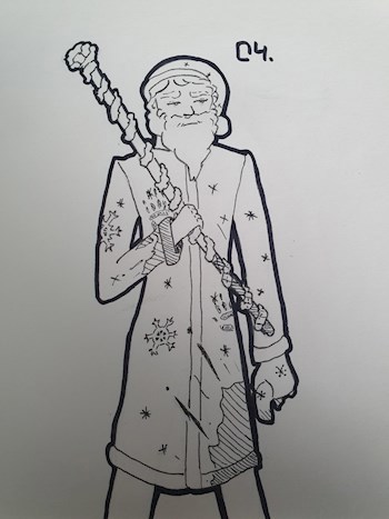 Обложка произведения Картина Маринетт Мортем: Дед Мороз с Посохом Inktober - 4