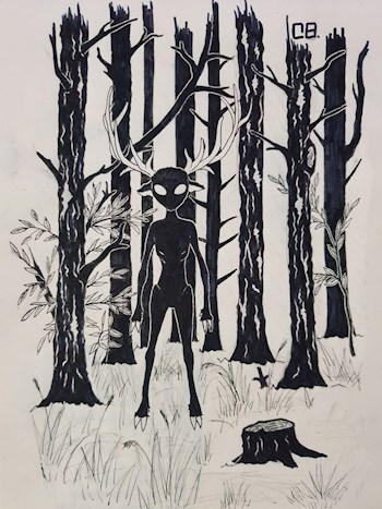 Обложка произведения Картина Маринетт Мортем - Тайна обитателя леса Inktober - 8