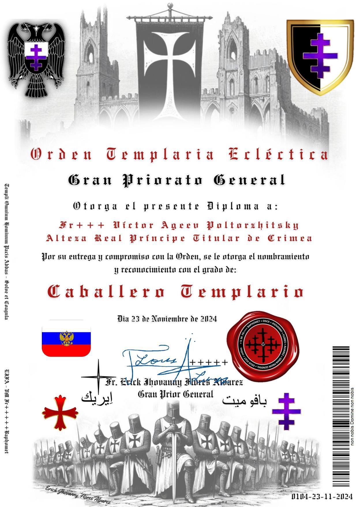 Мне было присвоено звание Рыцаря-тамплиера Ордена Эклектических Тамплиеров! - Виктор Агеев-Полторжицкий
