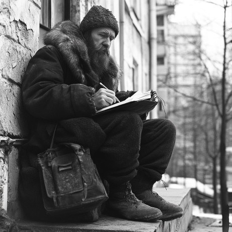 Обложка произведения Человек, сидящий на ступеньках