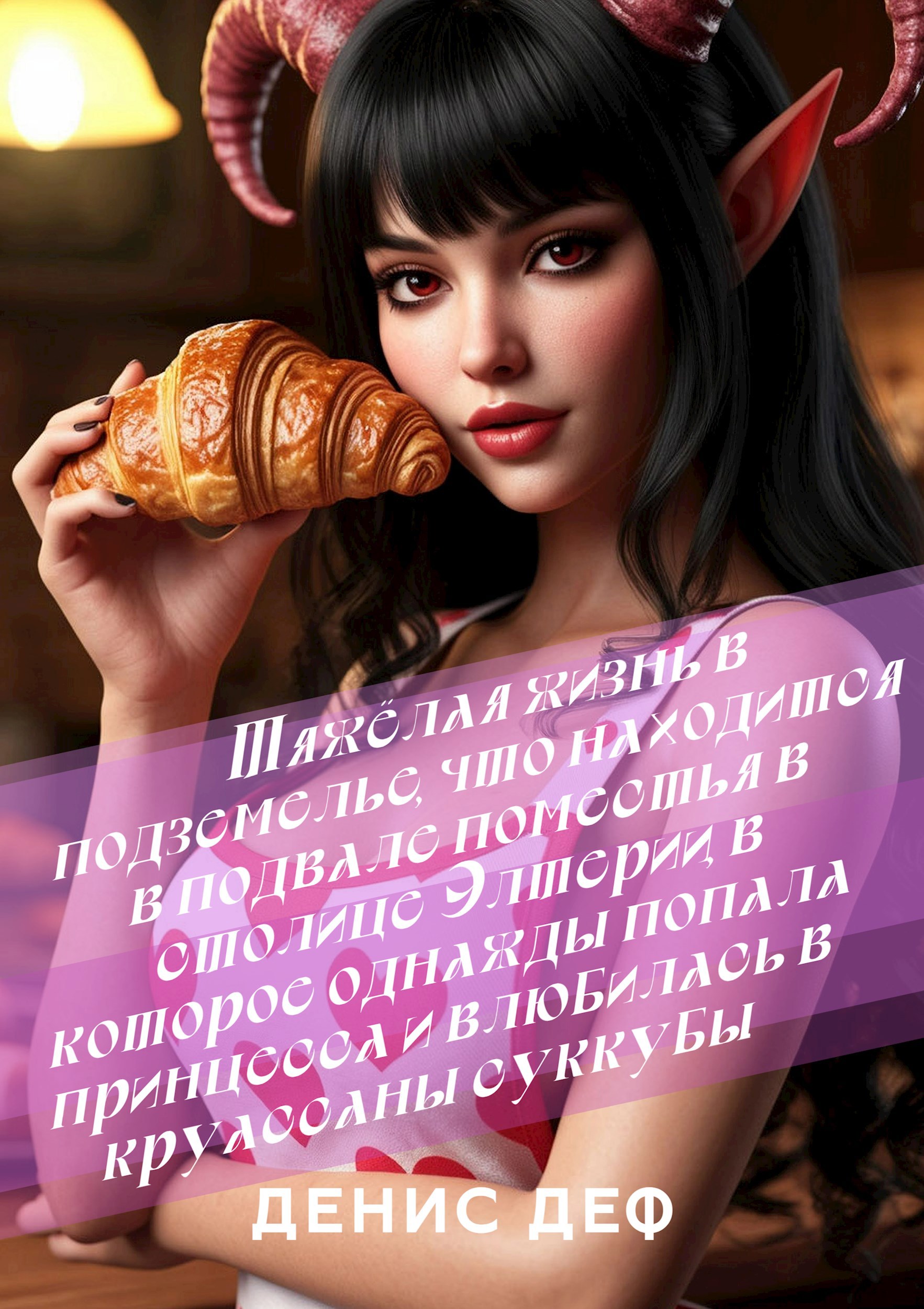 Обложка произведения Тяжёлая жизнь в подземелье, что находится в подвале поместья в столице Элтерии, в которое однажды попала принцесса и влюбилась в круассаны суккубы.
