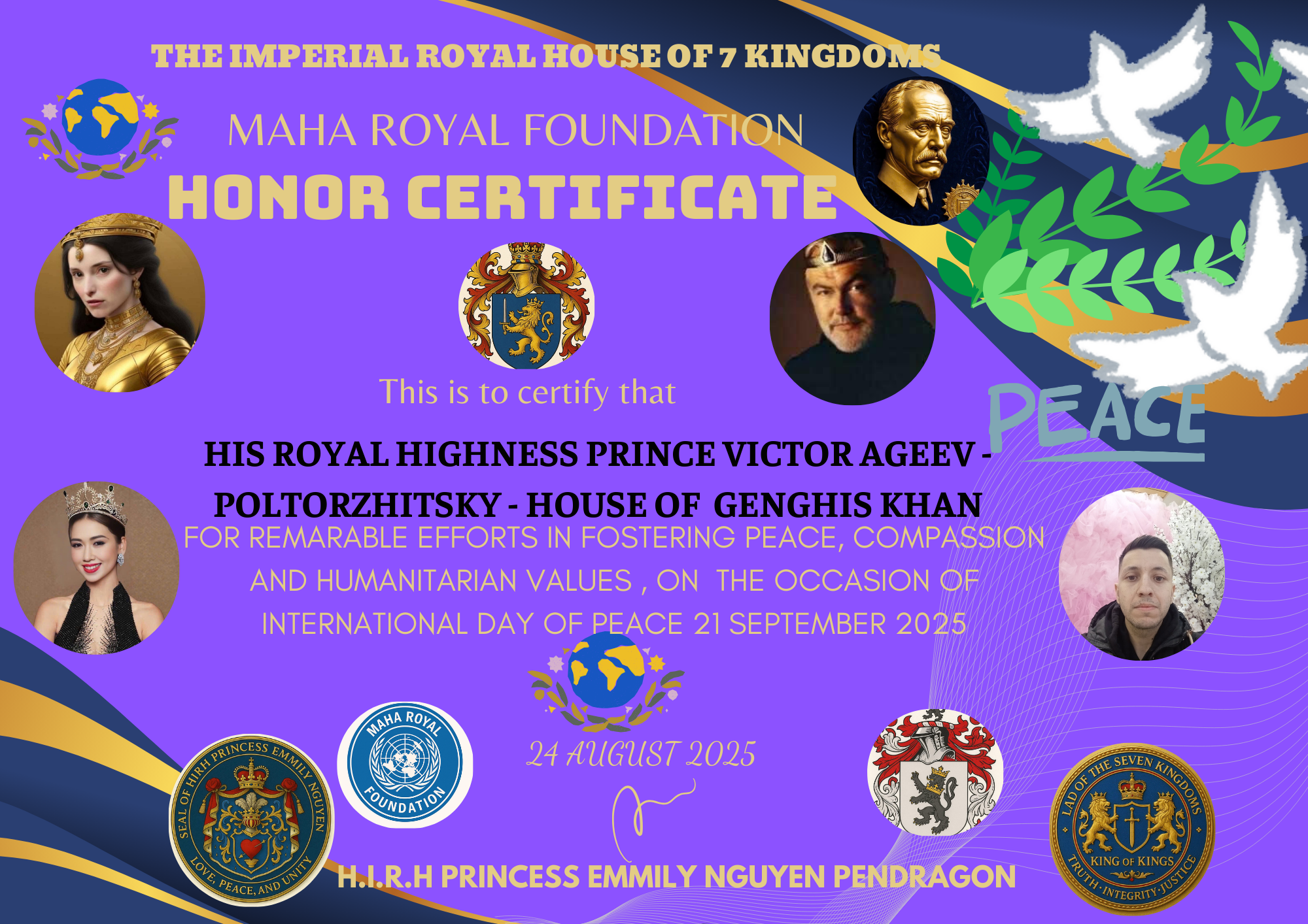 Получил *Почетный сертификат* за вклад в укрепление мира, сострадания и гуманистических ценностей - Виктор Агеев-Полторжицкий