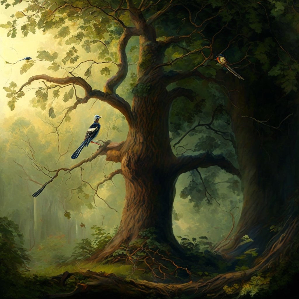 Обложка произведения Сказка о мудром дубе и о маленькой красивой птичке