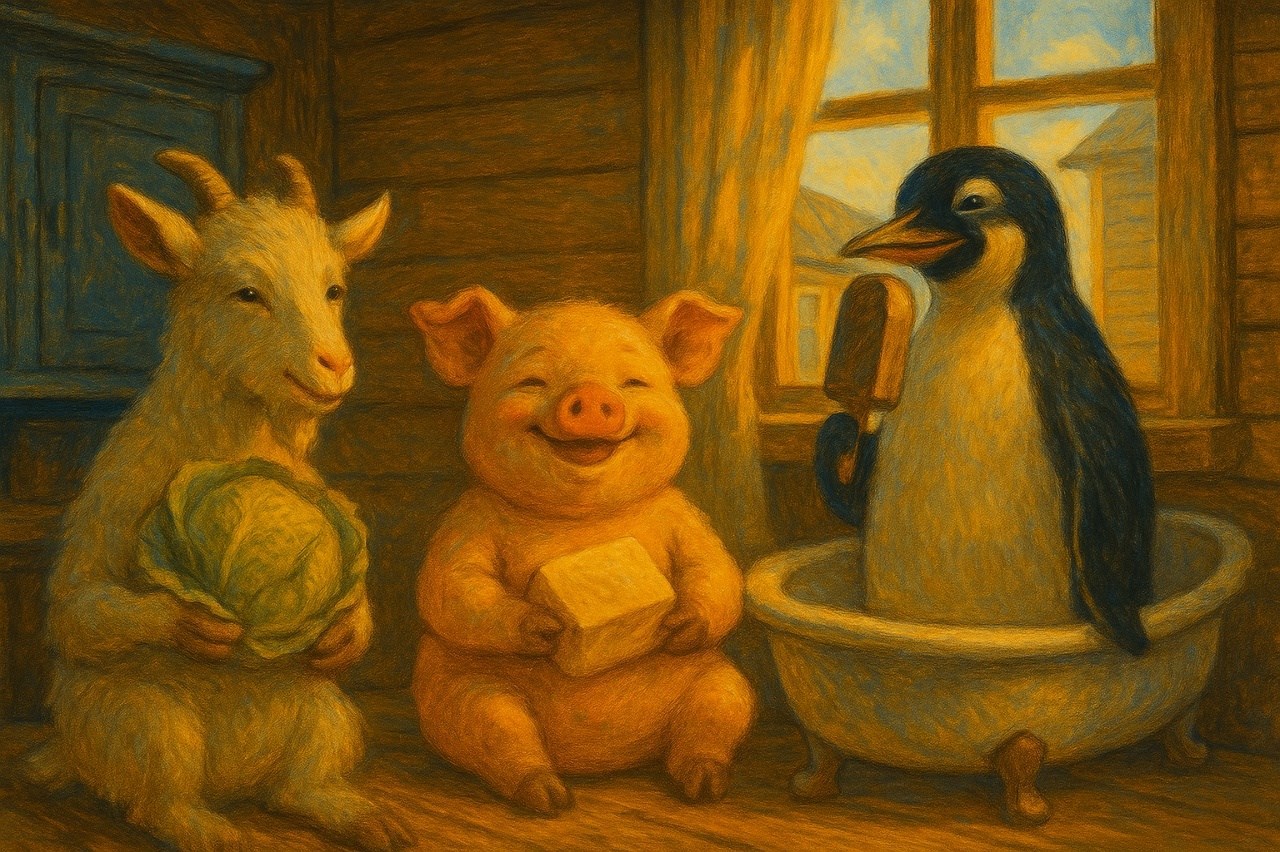 Обложка произведения Козлёнок, поросёнок и пингвин