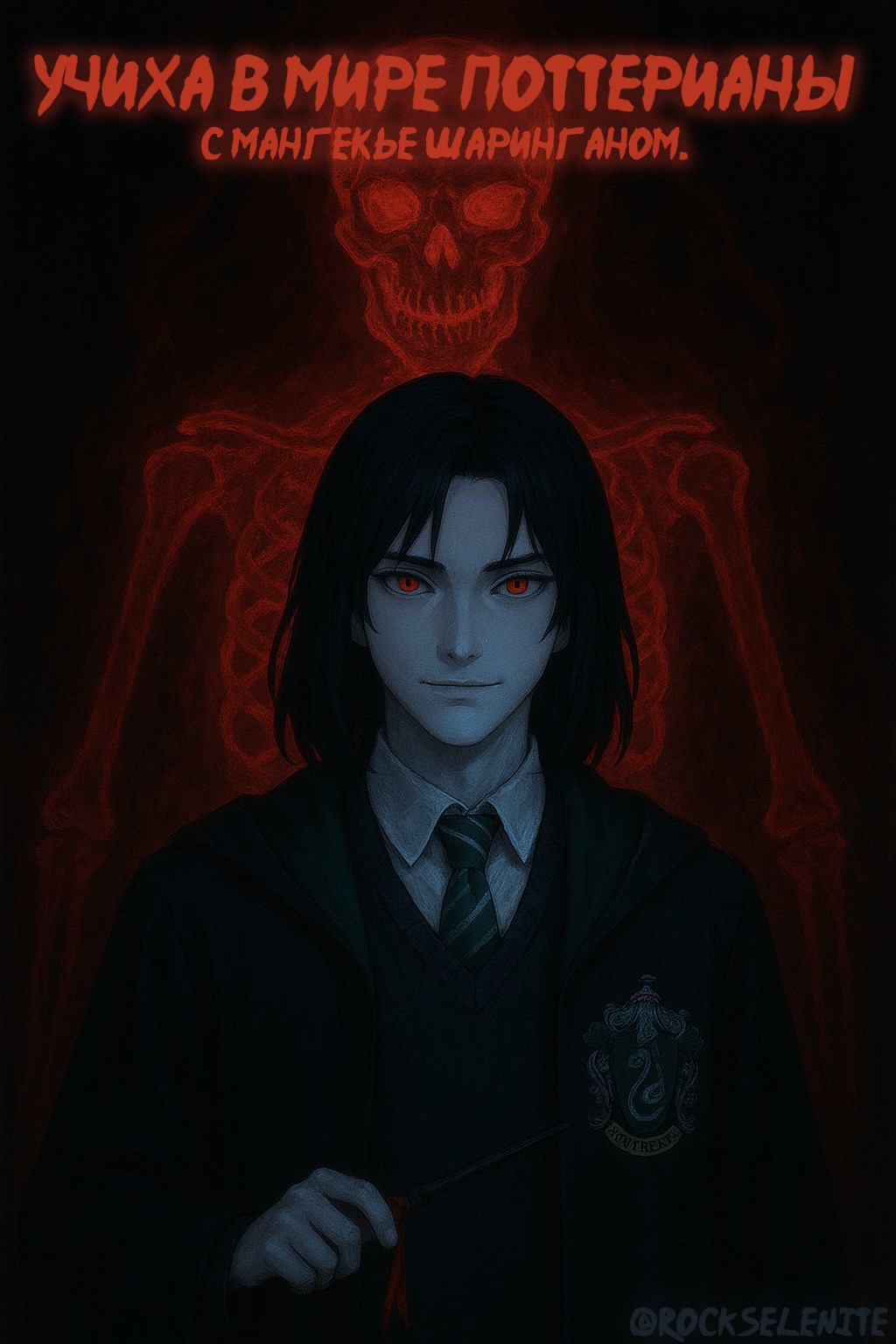 Обложка произведения Гарри Поттер: Перерождение Учихи с Мангекье Шаринганом в самом начале.