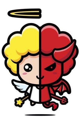 Обложка произведения On the left hand is a demon, and on the right hand is an angel. Слева – бес, а справа – ангел.