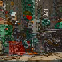 Байкер пьет кофе