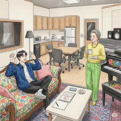 Хару в ярком кабинете...