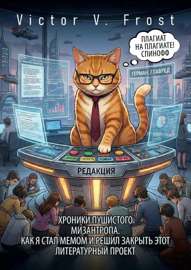 Обложка книги «Плагиат на плагиате! Спин-офф. Хроники пушистого мизантропа. Как я стал мемом и решил закрыть этот литературный проект»