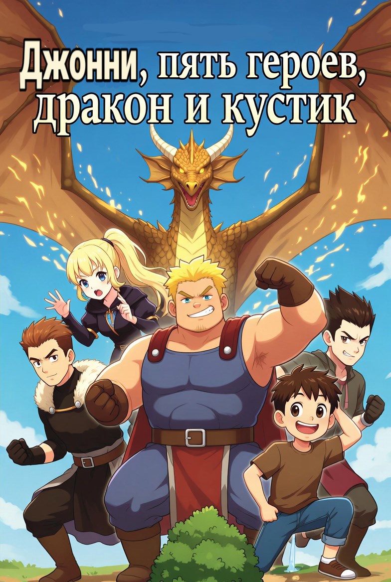 Обложка книги «Джонни, пять героев, дракон и кустик»